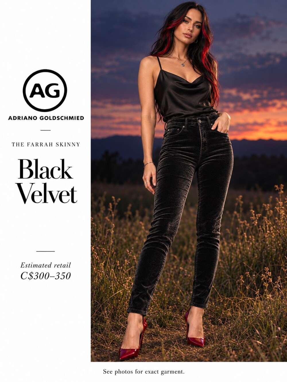 Adriano Goldschmied AG Jeans Farrah Skinny Jeans Black Waist 25 Velvet NWOT Y2k
